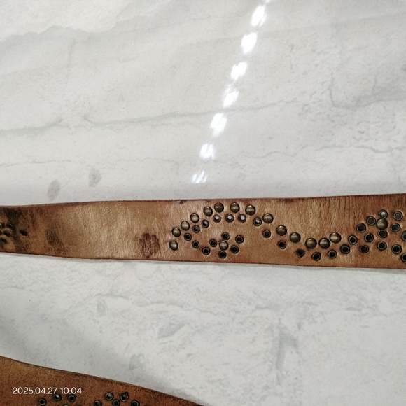 Women's Brown Gold  Brush Tooled Leather Belt with Ornate Buckle Boho Western - Picture 5 of 16